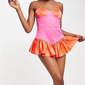 Collective The Label Short Romper Hot Pink Vibrant Orange Adjustable Straps 🔥🔥🔥